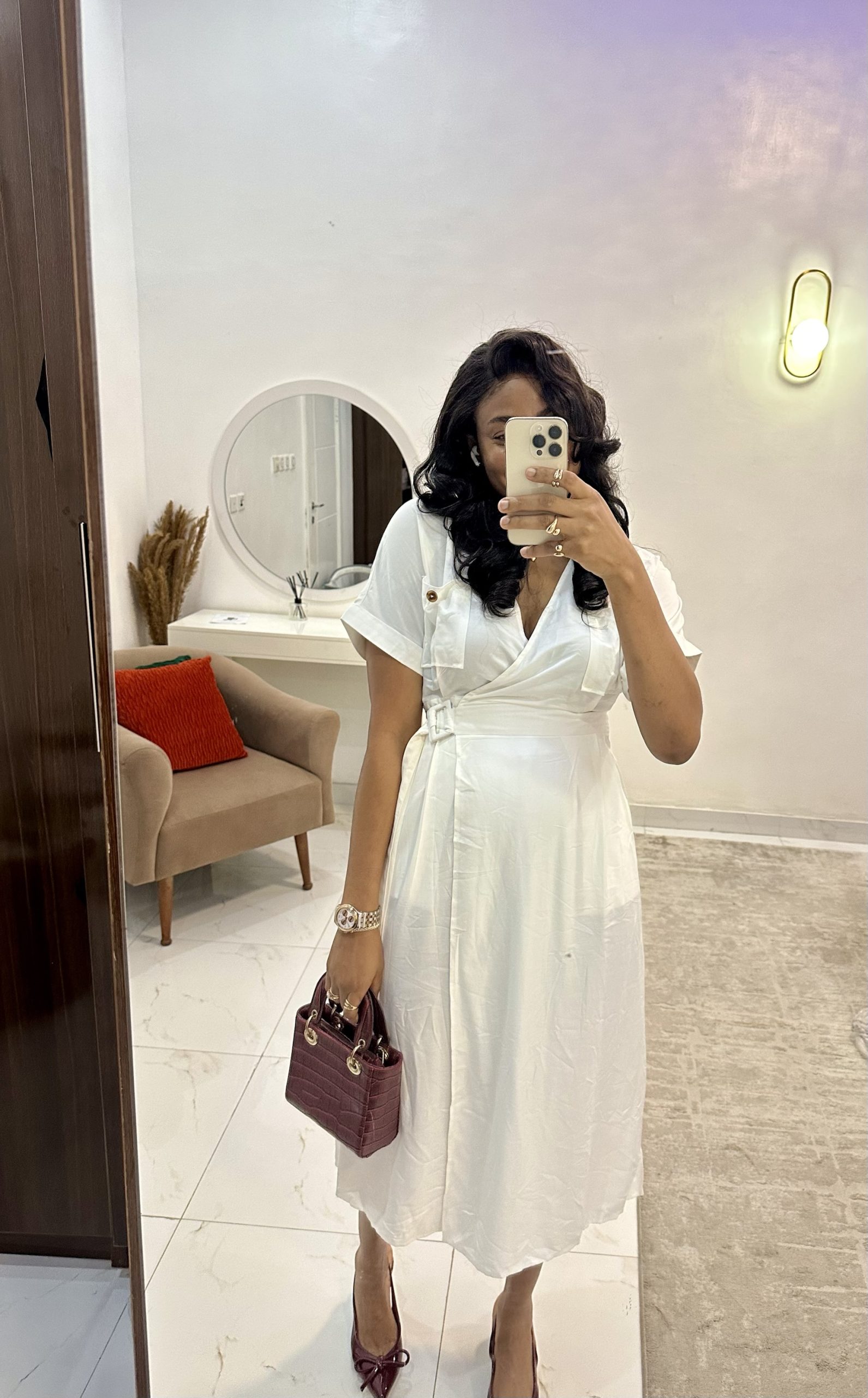 knee length dresses for ladies Satin Bubble Sleeve Belted Wrap Midi Dress by Entro Clothing  Hometown  Heritage Boutique